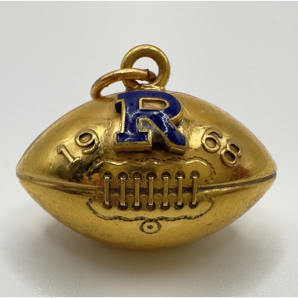 Vintage 1968 Football Charm 1/15 10K Gold Filled Enamel "R"